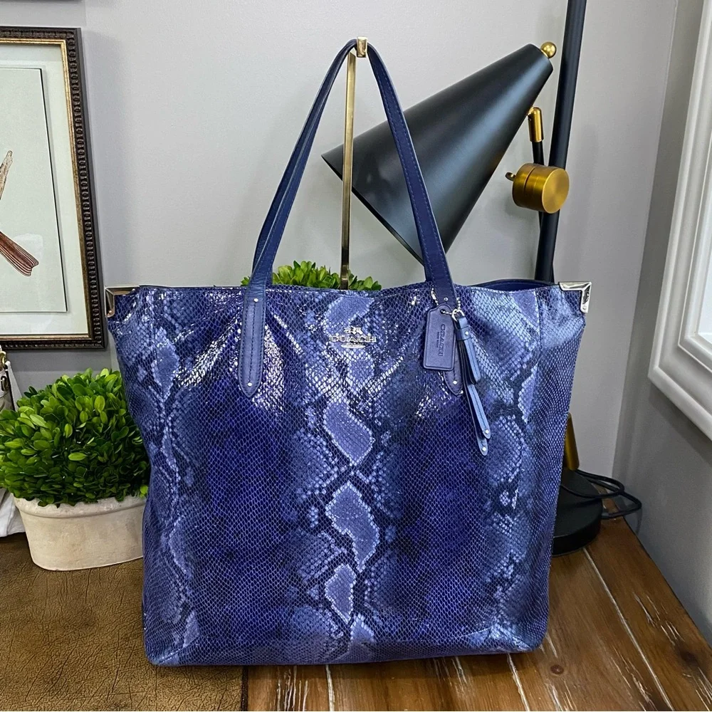 Coach XL Josie Blue Glass Python-Print Leather Tote